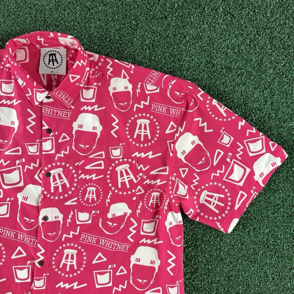 Barstool Sports Mens Short Sleeve Button Shirt Size 2XL Pink All Over Print